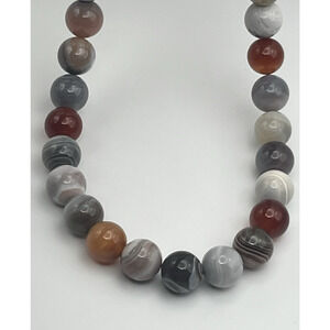 Agate Gemstone Round Beaded Necklace Natural Polished Stone Beads 20" 11 mm